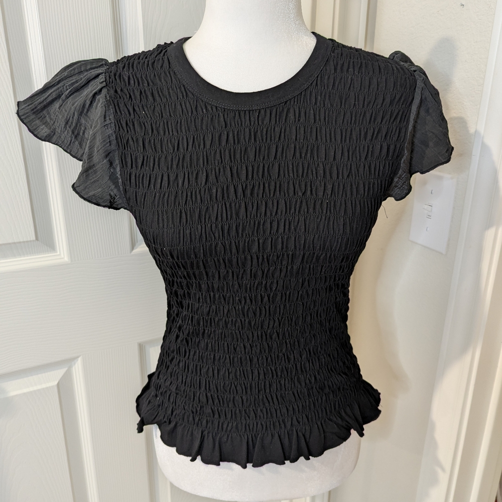 Steve Madden Black Smocked Blouse